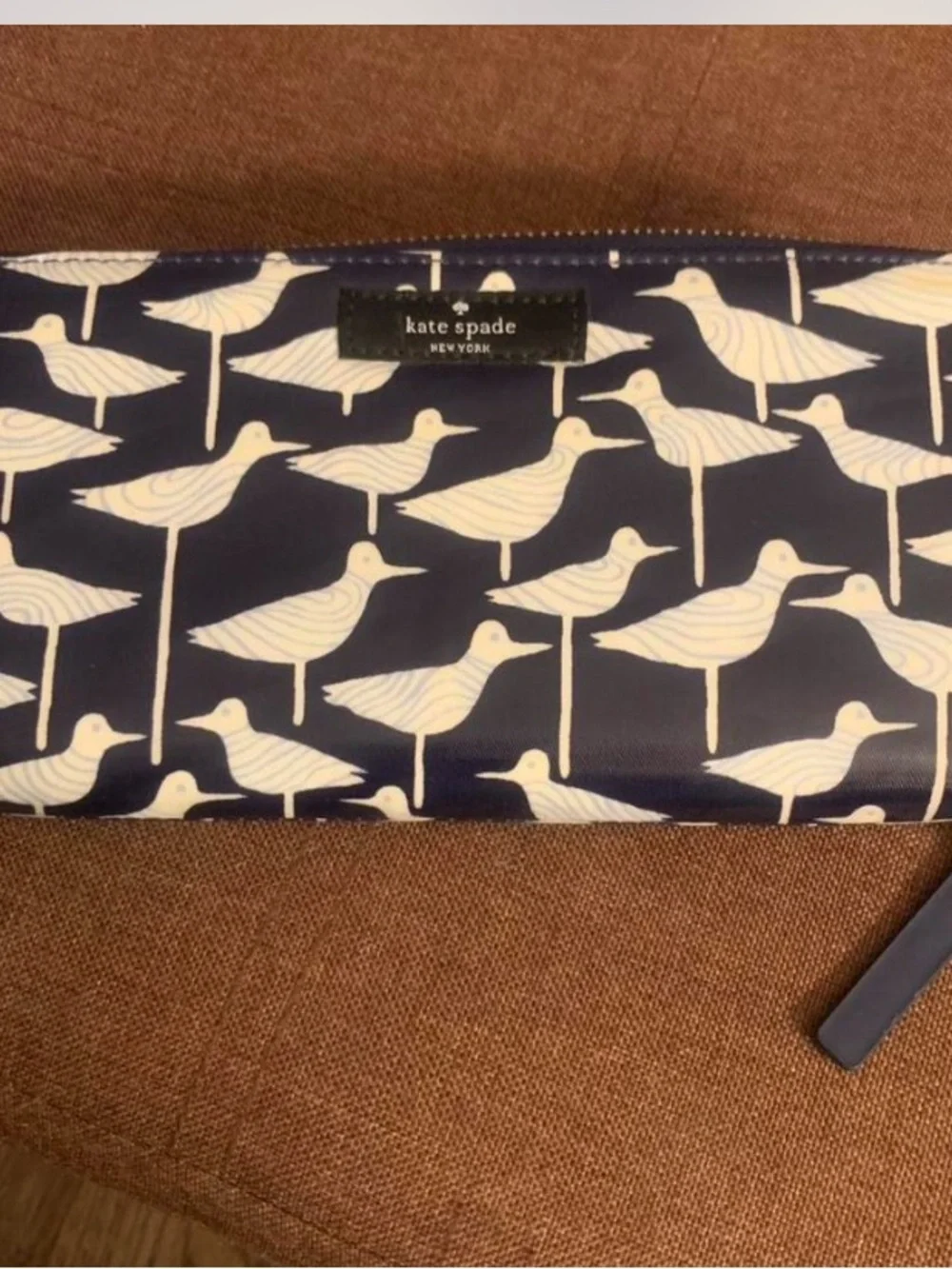 kate spade navy and white seagull print accessory pouch